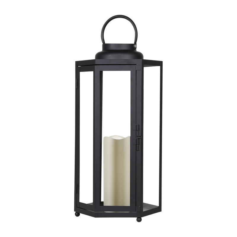 ALPINE IVY104HH-L Flameless Lantern 18" Glass/Plastic Decorative Black Black