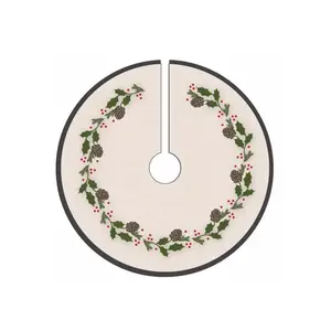 Celebrations 22F01961RS Indoor Christmas Decor Multicolored Faux Linen with Wreath Print Tree Skirt Multicolored