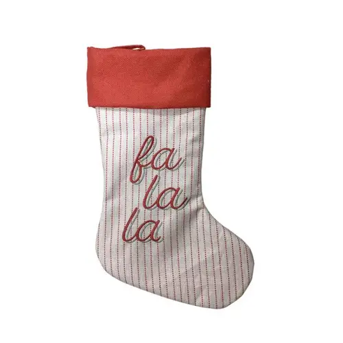 Indoor Christmas Decor Ivory and Red Red Striped Fa-la-la Stocking Ivory and Red
