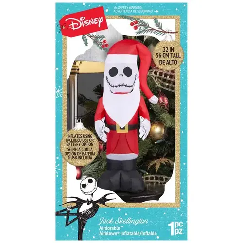 Indoor Christmas Decor Disney LED Multicolored Jack Skellington Santa Inflatable Multicolored