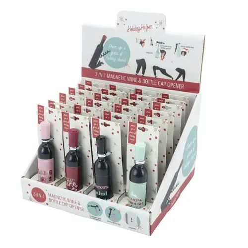 Indoor Christmas Decor Holiday Helper Assorted Wine & Bottle Cap Opener Assorted - pack of 24