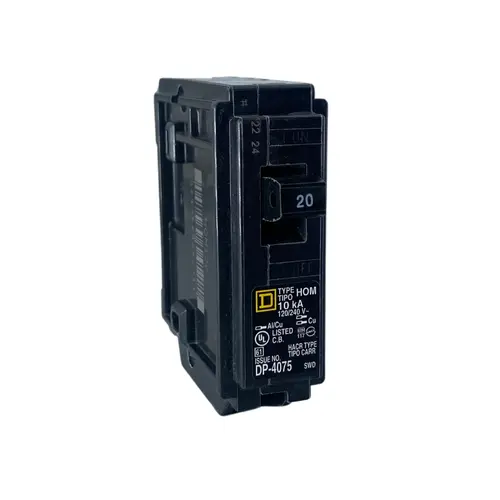 Homeline Circuit Breaker, Mini, 20 A, 1 -Pole, 120 V, Fixed Trip, Plug Mounting, Black
