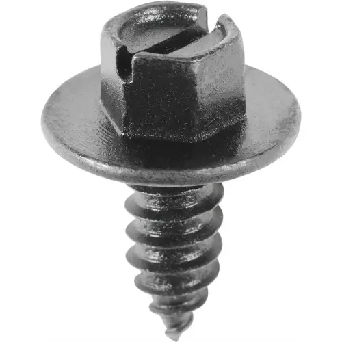 20446 Slotted Hex Washer Head License Plate Screw, #14 Screw x 5/8 in L x 5/16 in Across Flats, Black E-Coat