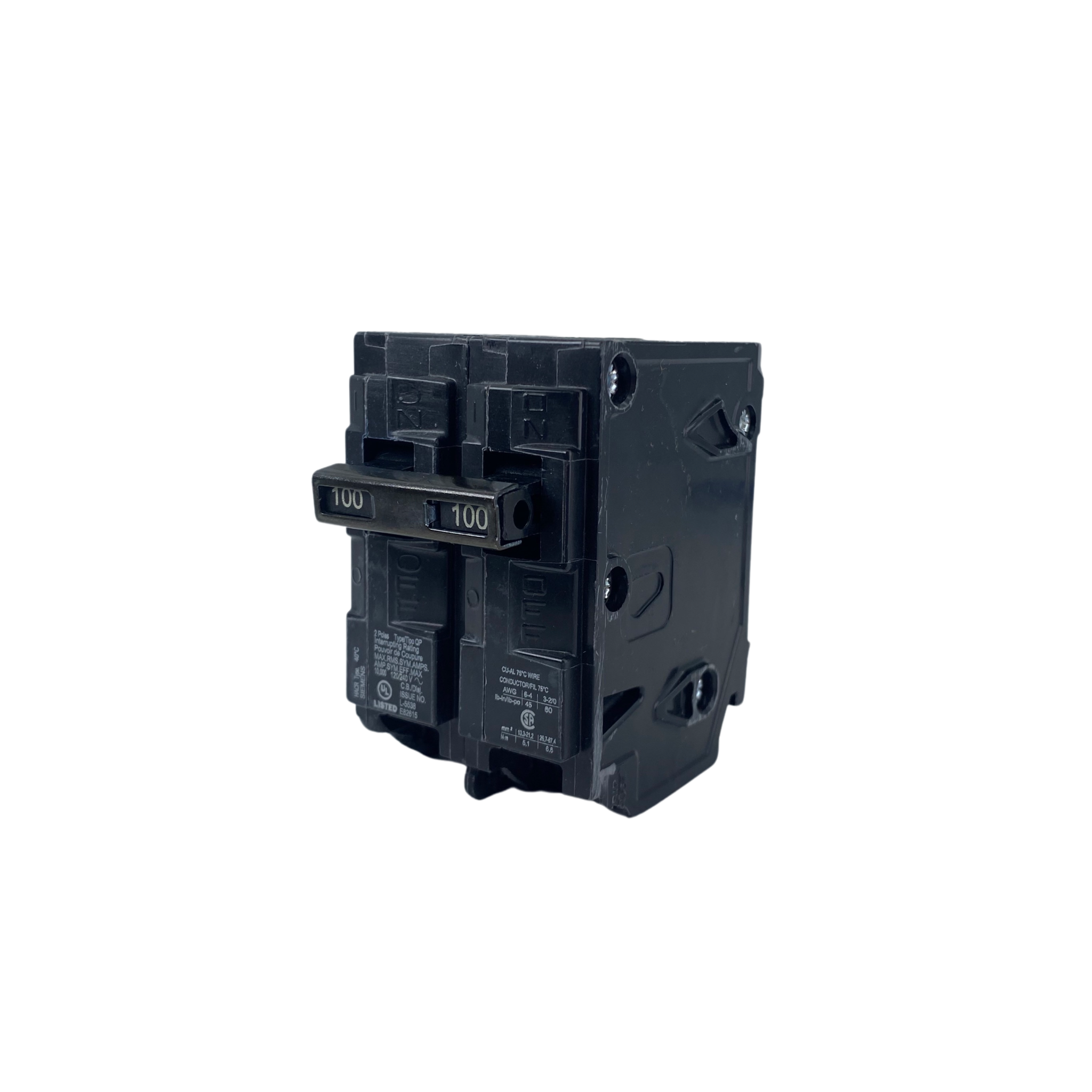 Siemens Q2100 Circuit Breaker, Mini, 100 A, 2 -Pole, 120/240 V, Fixed Trip, Plug Mounting Black