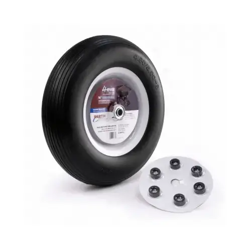 Wheelbarrow Flat Free Wheel with Universal Hub, 4.8 x 4/8 in Tire, 16 in Dia Tire, Ribbed Tread Wheelbarrow Flat Free Wheel with Universal Hub, 4.8 x 4/8 in Tire, 16 in Dia Tire, Ribbed Tread
