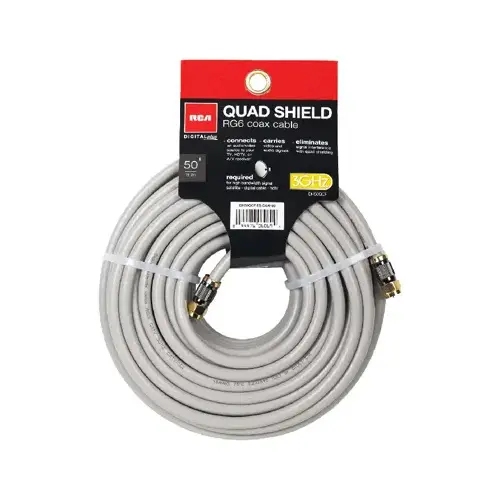 RG6 Coaxial Cable, 18 AWG Gray Quad Shield, 50-Ft. Black RG6 Coaxial Cable, 18 AWG Gray Quad Shield, 50-Ft. Black