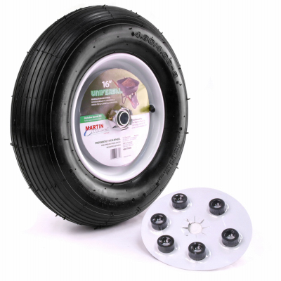 Martin Wheel 408TTRIB32 Wheelbarrow Wheel with Universal Hub, 4.8 x 4/8 in Tire, 16 in Dia Tire, Ribbed Tread