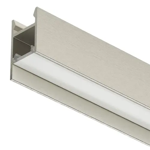 Aluminum Profle, Hafele Loox5 Profile 2104, for LED strip lights Internal width 11 mm (7/16"), Length: (92") 2500 mm, brushed stainless steel colored Profile: anodized Diffuser: opal white Aluminum Profle, Hafele Loox5 Profile 2104, for LED strip lights Internal width 11 mm (7/16"), Length: (92") 2500 mm, brushed stainless steel colored Profile: anodized Diffuser: opal white
