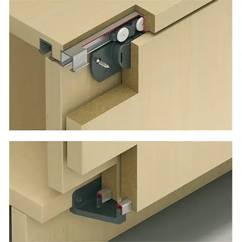 Sliding Door Hardware, Hawa Clipo 16 H Mixslide, set For thin cabinet tops, for wooden sliding doors, for door weights up to 16 kg, for door heights up to 1,400 mm, for 2 doors Housing: Plastic Laufwerk: Plastic Guide: Plastic Rollers: Plastic Axis: Steel Sliding Door Hardware, Hawa Clipo 16 H Mixslide, set For thin cabinet tops, for wooden sliding doors, for door weights up to 16 kg, for door heights up to 1,400 mm, for 2 doors Housing: Plastic Laufwerk: Plastic Guide: Plastic Rollers: Plastic Axis: Steel