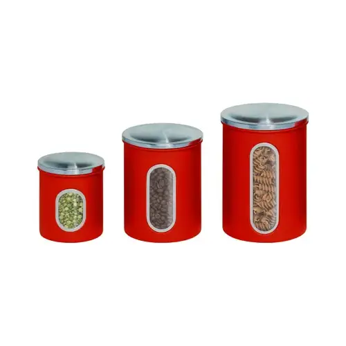 Storage Canisters, Red Metal - pack of 3 Storage Canisters, Red Metal - pack of 3