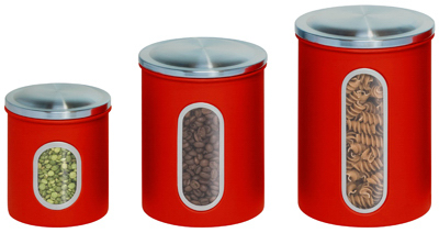 Honey-Can-Do KCH-03011 Storage Canisters, Red Metal - pack of 3