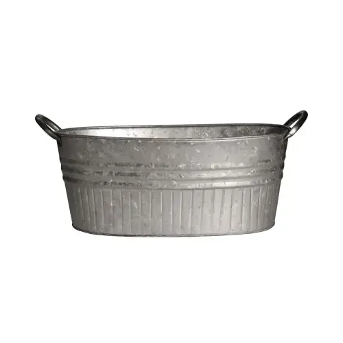 Oval Tub Planter With Handles, Galvanized Metal, 24-In.