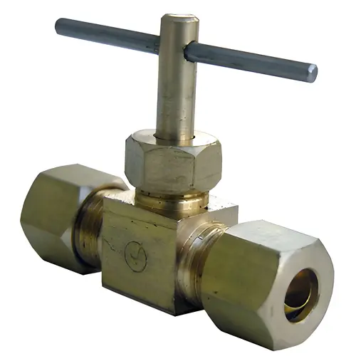 Straight Needle Valve, Brass, Compression, 1/4 x 1/4-In. Straight Needle Valve, Brass, Compression, 1/4 x 1/4-In.
