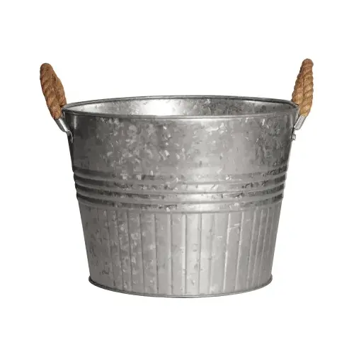 Planter With Rope Handles, Round, Galvanized Metal, 12-In. Planter With Rope Handles, Round, Galvanized Metal, 12-In.
