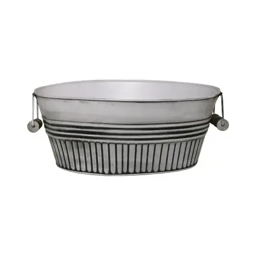 Metal Basin Planter, Rustic White, 14-In.