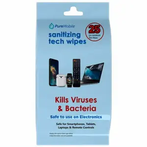 SAKAR INTERNATIONAL INC VPUR1002-NOC Anti-Bacterial Sanitizing Tech Wipes, For Electronics - pack of 25