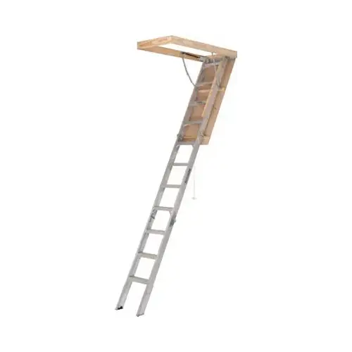 Elite Series Attic Ladder, 7 ft 8 in to 10 ft 3 in H Ceiling, 25-1/2 x 54 in Ceiling Opening, 11-Step Elite Series Attic Ladder, 7 ft 8 in to 10 ft 3 in H Ceiling, 25-1/2 x 54 in Ceiling Opening, 11-Step