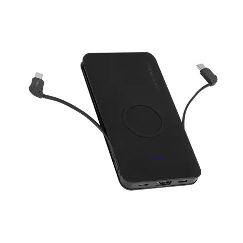 ChargeHubGO+ Power Bank with Wireless Charging Pad, USB Charging Port, and 2 Built-in Cables ChargeHubGO+ Power Bank with Wireless Charging Pad, USB Charging Port, and 2 Built-in Cables