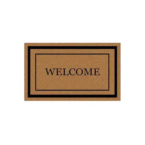 Door Mat with Border, 30 in L, 18 in W, Black Flocked Pattern, Coir Surface Door Mat with Border, 30 in L, 18 in W, Black Flocked Pattern, Coir Surface