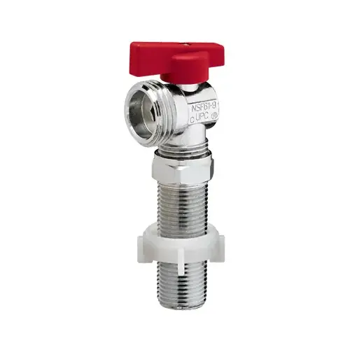 Replacement Washing Machine Hot Water Valve, Chrome Plated Brass, 1/4 Turn, Red Handle