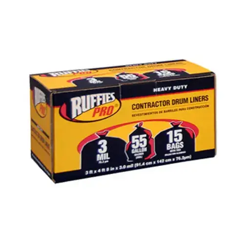 Heavy Duty Industrial Drum Liner, 55-Gallons - pack of 15 Black