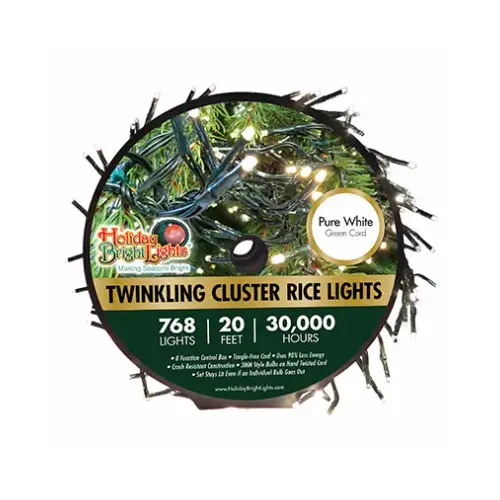 LED Cluster Rice Light Set, Pure White, 768-Ct., 20-Ft.