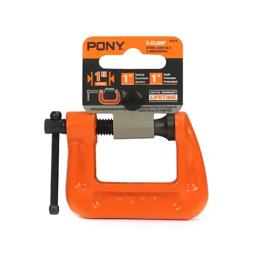 Light-Duty C-Clamp, 750 lb Clamping, 1 in Max Opening Size, 1 in D Throat, Cast Iron Body, Silver Body