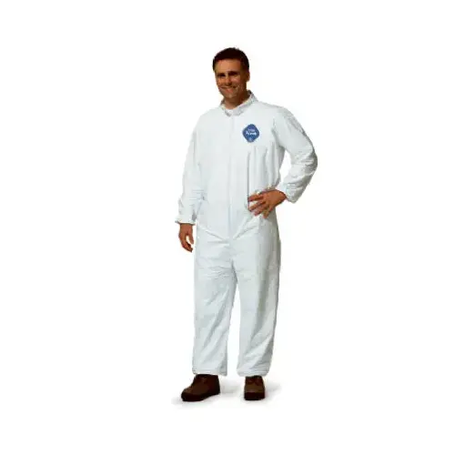 Collared Disposable Coveralls, Zip Close, White, L - pack of 25