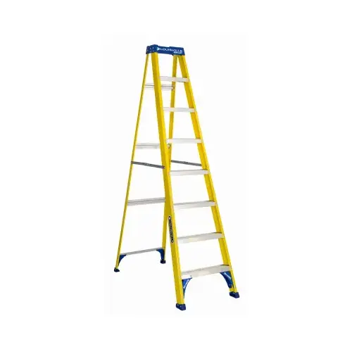 Step Ladder, 147 in Max Reach H, 7-Step, 250 lb, Type I Duty Rating, 3 in D Step, Fiberglass Yellow Step Ladder, 147 in Max Reach H, 7-Step, 250 lb, Type I Duty Rating, 3 in D Step, Fiberglass Yellow