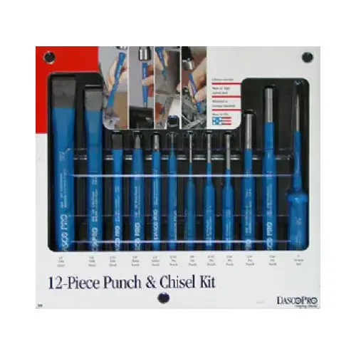 Punch and Chisel Kit, 12-Piece, Steel Punch and Chisel Kit, 12-Piece, Steel