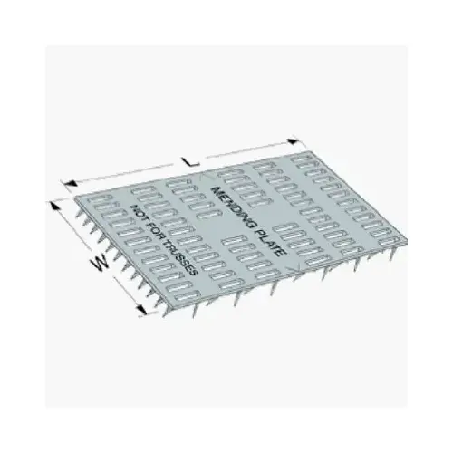 Mending Plate, 6 in L, 3 in W, 20 Gauge, Steel, Galvanized Mending Plate, 6 in L, 3 in W, 20 Gauge, Steel, Galvanized