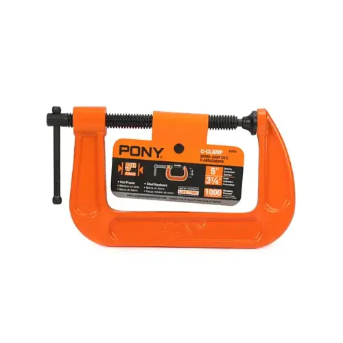 Light-Duty C-Clamp, 1300 lb Clamping, 5 in Max Opening Size, 3 in D Throat, Cast Iron Body, Black Body