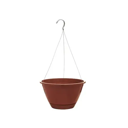Hanging Basket With Saucer, Light Terra Cotta Plastic, 10-In.