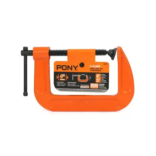 Classic C-Clamp, 800 lb Clamping, 4 in Max Opening Size, 3 in D Throat, Ductile Iron Body, Orange Body