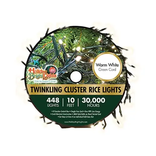 Cluster Light Set, 448-Lamp, LED Rice Lamp, 30,000 hrs Average Life, 10 ft L