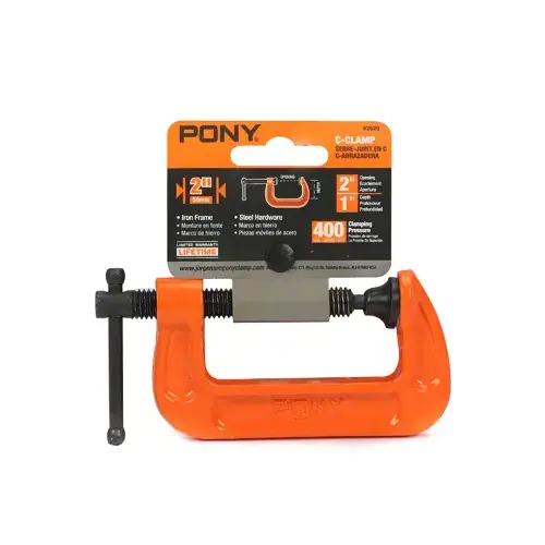 Classic C-Clamp, 400 lb Clamping, 2 in Max Opening Size, 1 in D Throat, Ductile Iron Body, Orange Body