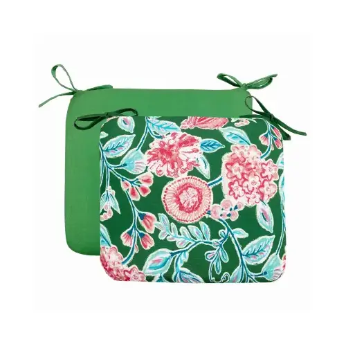 Patio Premiere Seat Cushion, Green Floral, 18 x 15 x 3.5-In.