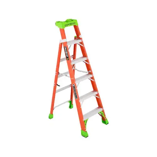 Cross Step Ladder, 124 in Max Reach H, 6-Step, 300 lb, Type IA Duty Rating, 3 in D Step, Fiberglass Cross Step Ladder, 124 in Max Reach H, 6-Step, 300 lb, Type IA Duty Rating, 3 in D Step, Fiberglass