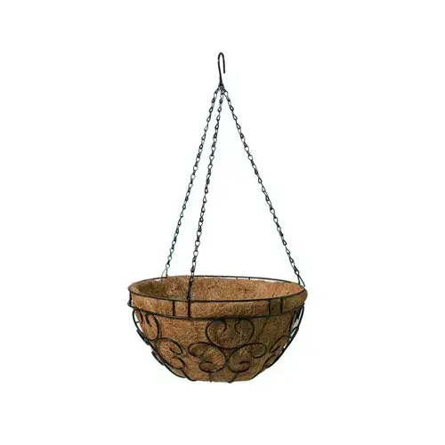 Hanging Basket With Coco Liner, Romantic Style, Black Steel, 14-In. - pack of 6 Hanging Basket With Coco Liner, Romantic Style, Black Steel, 14-In. - pack of 6