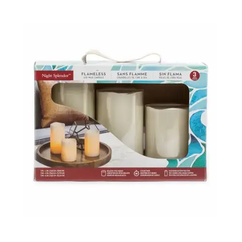 Flameless Candle, Cream, Assorted Pillars - pack of 3 Flameless Candle, Cream, Assorted Pillars - pack of 3