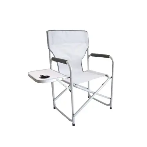 Directors Chair With Side Table, Gray Aluminum Frame & Fabric