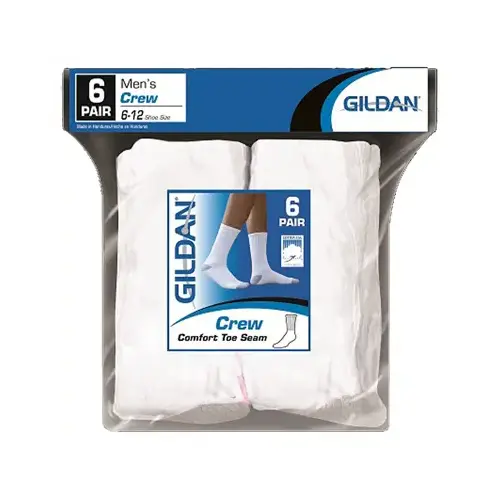 Men's Crew Socks, White - pack of 6 Men's Crew Socks, White - pack of 6