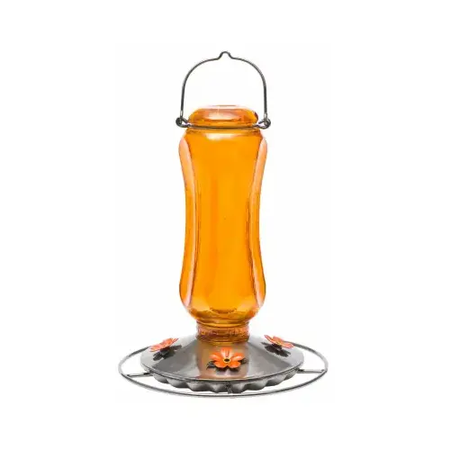 Bird Feeder, Carnival Glass Vintage, 16 oz, 4-Port/Perch, Glass, Orange, 11-3/4 in H Bird Feeder, Carnival Glass Vintage, 16 oz, 4-Port/Perch, Glass, Orange, 11-3/4 in H
