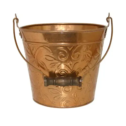 Planter With Handle, Copper Floral Metal, 8-In. Planter With Handle, Copper Floral Metal, 8-In.