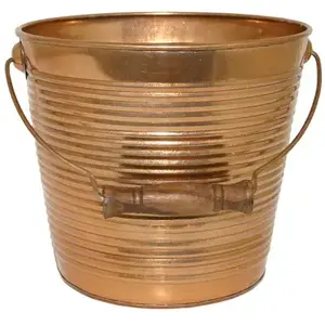 Robert Allen MPT01759 Planter With Handle, Copper Ribbed Metal, 10-In.