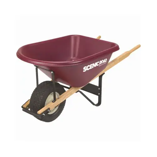 Heavy-Duty Poly Wheelbarrow, 4-Ply Turf Tire, Maroon, 6-Cu. Ft. Burgundy