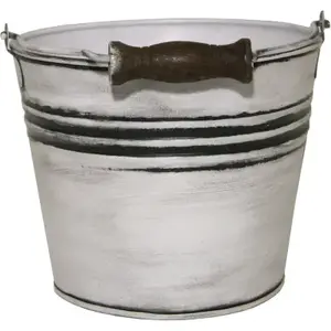 Robert Allen MPT01622 Planter With Handle, Banded Metal, Rustic White, 6-In.