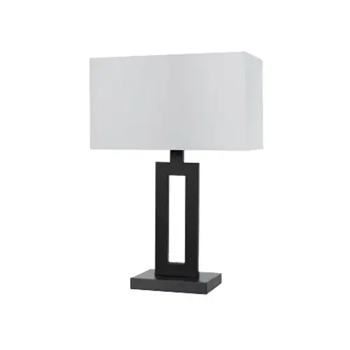 Table Lamp, Matte Black With White Linen Shade, 20-In. Table Lamp, Matte Black With White Linen Shade, 20-In.