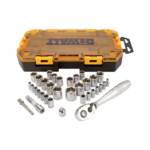 Socket Set, 34-Piece, Chrome Vanadium, Polished Chrome Vanadium Socket Set, 34-Piece, Chrome Vanadium, Polished Chrome Vanadium