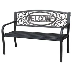 Four Seasons Courtyard IP-D1812BK-2 Welcome Steel Park Bench Antique Bronze